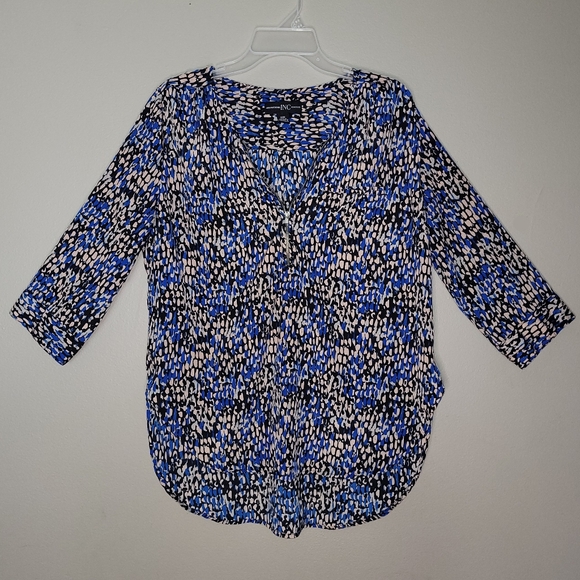🎈 M | INC | 3/4 Sleeve Pebble Print V-Neck-Zip Blouse - Picture 1 of 6